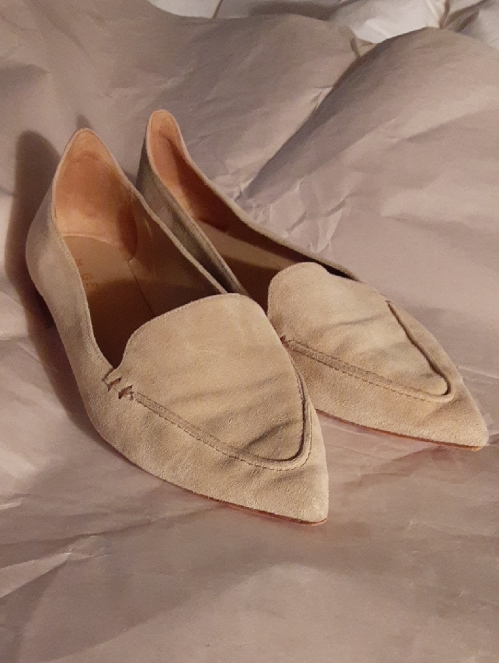 M.Gemi Stellato Pointed Suede Loafer Flats in Beige Sand Sz 40/9